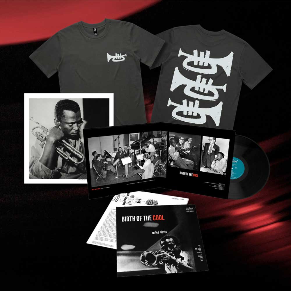 Coffret vinyle « Birth of the Cool » de Miles Davis avec t-shirt et affiche 30 cm